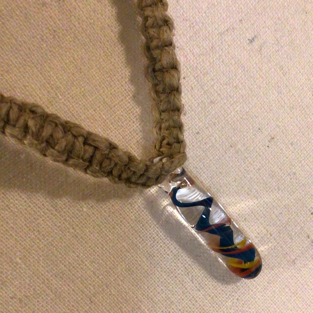 Hemp Necklace with Unique Blown Glass Charm
